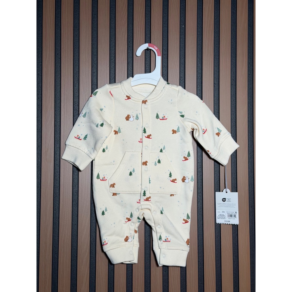 Cloud Island Newborn Romper Winter Bear‎ Snowman Cream Snap Front One Piece NWT